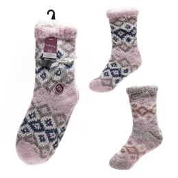 SK1426 Ladies Furry Diamond Design Lounge Socks with Gripper