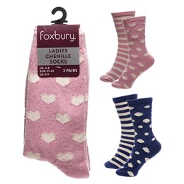 SK1428 Ladies 2pk Design Chenille Socks