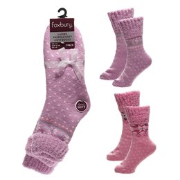 SK1429 Ladies 2pk Fairisle Soft Thermal Lounge Socks