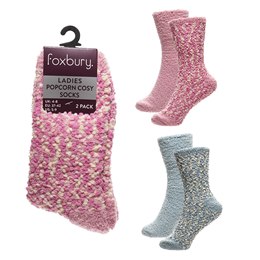 SK1436 Ladies 2 Pack Popcorn/Cosy Slipper Socks