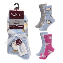 SK1437 Ladies 2pk Novelty Brushed Chenille Socks