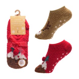 SK1439 Ladies 1pr Xmas Novlety Footsie Socks with Gripper