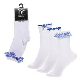 SK1453 Girls 3pk Gingham Lace Socks - Blue - 12.5-3.5