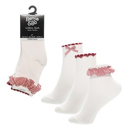 SK1456 Girls 3pk Gingham Lace Socks - Red - 9-12