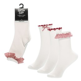 SK1457 Girls 3pk Gingham Lace Socks - Red - 12.5-3.5