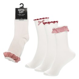 SK1458 Girls 3pk Gingham Lace Socks - Red - 4-5.5