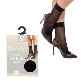 SK1465 Ladies 5pr Black 15 Denier Ankle High