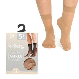 SK1466 Ladies 5pr Nude 15 Denier Ankle High
