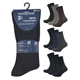 SK613 Men's 3pk Plain Non-Elastic Rib Socks