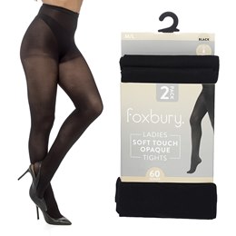 SK1487 Ladies 2pk 60 Denier Opaque Tights - Black - M/L
