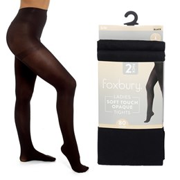 SK1494 Ladies 2pk 80 Denier Opaque Tights - Black - S/M
