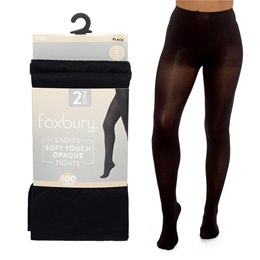 SK1504 Ladies 2pk 100 Denier Opaque Tights - Black - L/XL