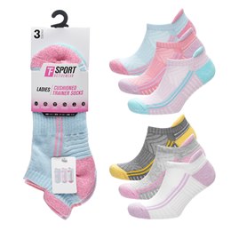 SK1559 Ladies 3pk Cushioned Trainer Socks  - (96)