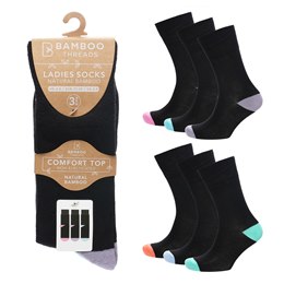 SK1567 Ladies 3pk Bamboo H&T Non Elastic Socks