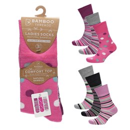 SK1568 Ladies 3pk Bamboo Design Non Elastic Socks