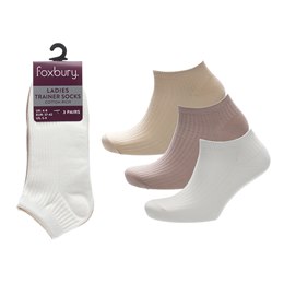 SK1583 Ladies 3pk Cream Drop Needle Trainer Socks