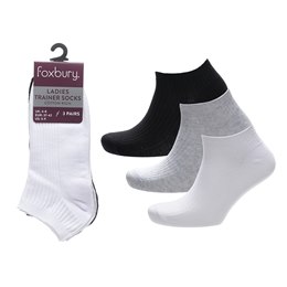 SK1584 Ladies 3pk Blk/Gry/Wht Drop Needle Trainer Socks