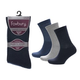 SK1595 Ladies 3pk Navy Mix Diabetice Socks