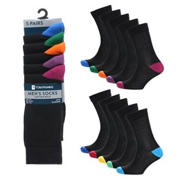 SK159A Mens 5 Pack Contrast Heel & Toe Socks