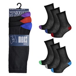 SK173 Mens 3 Pack Contrast Heel &Toe Socks
