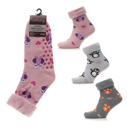 SK184 Ladies Design Brushed Bed Socks with Gripper