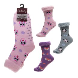 SK184A Ladies Design Brushed Bed Socks with Gripper