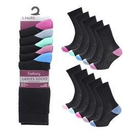 SK241A Ladies 5 pk contrast heel & toe socks