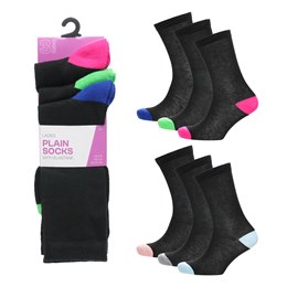SK242 Ladies 3 Pack Contrast Heel & Toe Socks