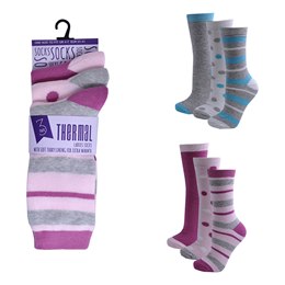 SK253A Ladies 3 Pack Patterned Thermal Socks