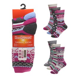 SK253A Ladies 3 Pack Patterned Thermal Socks