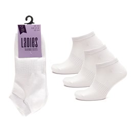 SK272A Ladies 3 Pack White Trainer Socks with arch support and mesh top