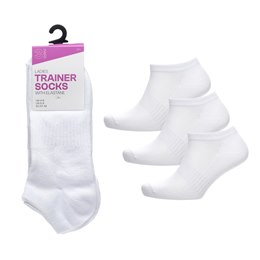SK272B Ladies 3 Pack White Trainer Socks with arch support and mesh top