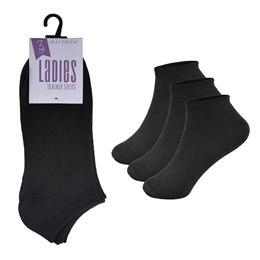 SK273 Ladies 3 Pack Black Trainer Socks