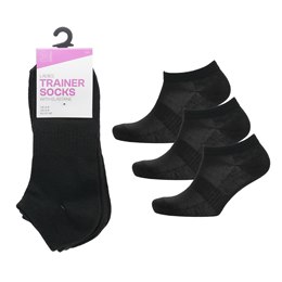 SK273B Ladies 3 Pack Black Trainer Socks with arch support and mesh