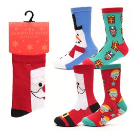 SK301C Kids Cotton Rich Christmas Design Socks