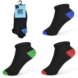 SK320 Boy's 3 Pack Black Trainer Socks with Contrast Heel & Toe