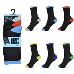 SK321 Boy's 3 Pack Contrast Heel & Toe Socks