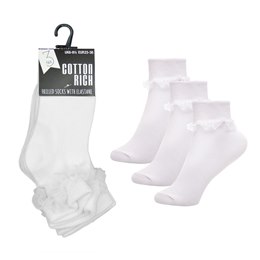 SK357B Girls 3 Pack Lace Frill Socks in Size 6 - 8.5
