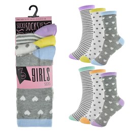 RJM Girls 6 pack Patterned Thermal Socks