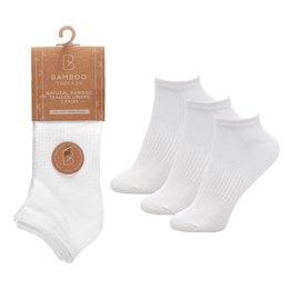 SK411 Ladies 3pk Bamboo White Trainer Socks with Arch Support & Ventilated Top