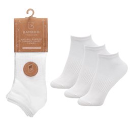 SK414 Mens 3pk Bamboo White Trainer Socks with Arch Support & Ventilated Top