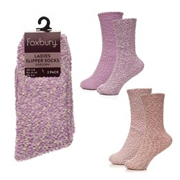 SK468 Ladies 2 Pack Popcorn Slipper Socks
