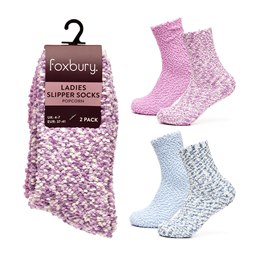 SK468B Ladies 2 Pack Popcorn Slipper Socks