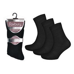 SK498BLK Ladies 3 Pack Rib Black Soft Top Socks