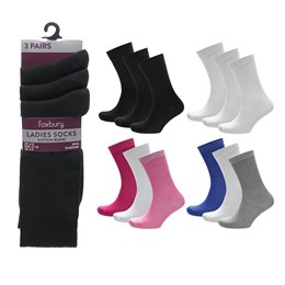 SK499A Ladies 3Pk Plain Asstd Cotton/Elastane Socks