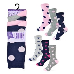 SK509 Ladies 3 Pack Spot/ Heart Design Socks
