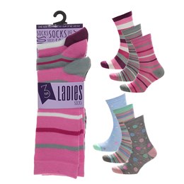 SK509A Ladies 3 Pack Spot/ Heart Design Socks