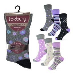 SK532 Ladies 3 Pack Non Elasticated Design Socks