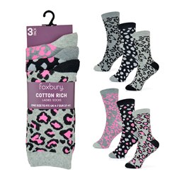 SK534 Ladies 3 Pack Leopard Design Socks