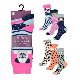 SK535 Ladies 3 Pack Animal Design Socks